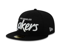 Load image into Gallery viewer, Los Angeles Lakers New Era 59FIFTY 5950 NBA Fitted Cap Hat Black Crown/Visor White Script Logo
