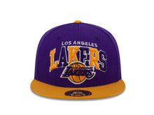 Load image into Gallery viewer, Los Angeles Lakers Mitchell &amp; Ness NBA Fitted Cap Hat Purple Crown Yellow Visor Team Color Arch Logo
