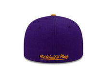 Load image into Gallery viewer, Los Angeles Lakers Mitchell &amp; Ness NBA Fitted Cap Hat Purple Crown Yellow Visor Team Color Arch Logo
