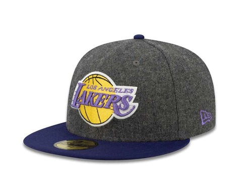 Los Angeles Lakers New Era 59FIFTY 5950 NBA Fitted Cap Hat Melton Gray Crown Purple Visor Team Color HWC Logo