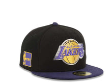 Load image into Gallery viewer, Los Angeles Lakers New Era NBA 59FIFTY 5950 Fitted Cap Hat Black Crown Purple Visor Team Color Logo (Edge Flare)
