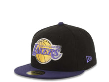 Load image into Gallery viewer, Los Angeles Lakers New Era NBA 59FIFTY 5950 Fitted Cap Hat Black Crown Purple Visor Team Color Logo (Edge Flare)
