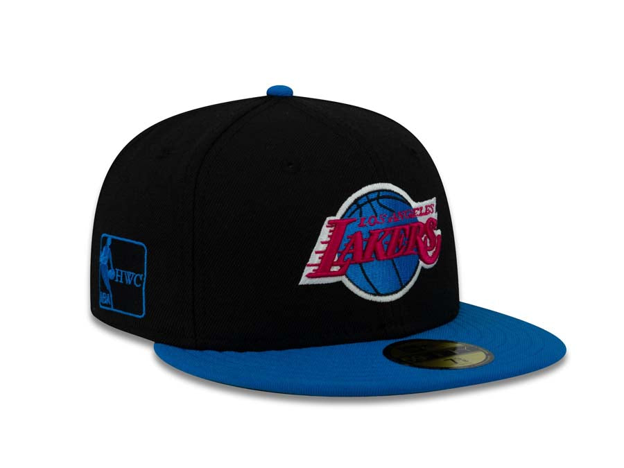 Los Angeles Lakers New Era 59FIFTY 5950 NBA Fitted Cap Hat Black Crown Blue Visor Red/Blue/White Logo
