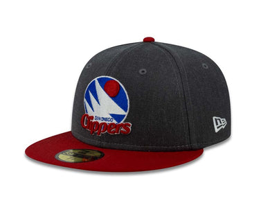 San Diego Clippers New Era 59FIFTY 5950 NBA Fitted Cap Hat Heather Dark Gray Crown Red Visor Team Color HWC Logo