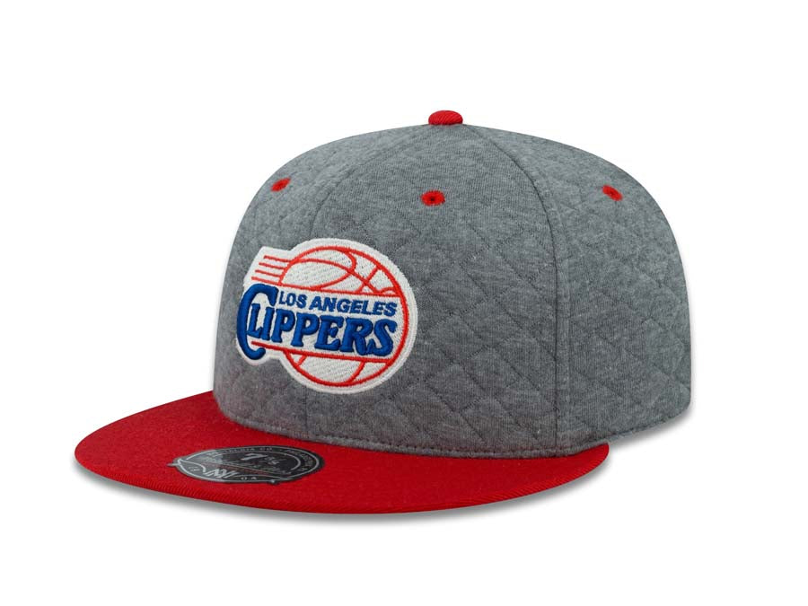 Los Angeles Clippers Mitchell & Ness NBA Fitted Cap Hat Heather Gray Quilted Crown Red Visor Team Color Logo