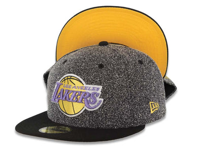 Los Angeles Lakers New Era NBA 59FIFTY 5950 Fitted Cap Hat Black Crown Black Visor Team Color Logo