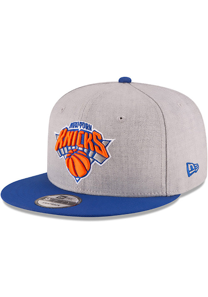 New York Knicks New Era NBA 9FIFTY 950 Snapback Cap Hat Heather Gray Crown Royal Blue Visor Team Color Logo