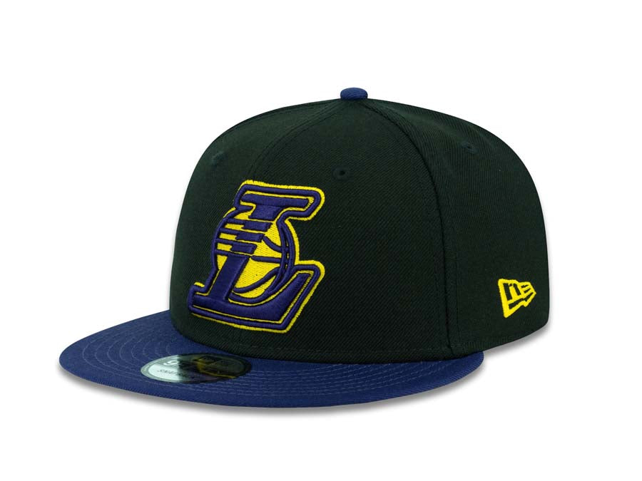 Los Angeles Lakers New Era NBA 9FIFTY 950 Snapback Cap Hat Black Crown Purple Visor Purple/Yellow “L” Logo