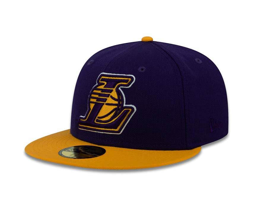 Los Angeles Lakers New Era NBA 59FIFTY 5950 Fitted Cap Hat Purple Crown Yellow Visor Team Color “L” Logo