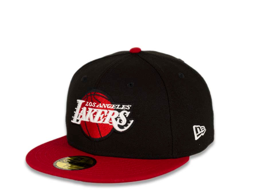 Los Angeles Lakers New Era NBA 59FIFTY 5950 Fitted Cap Hat Black Crown Red Visor White/Red Logo