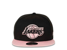 Load image into Gallery viewer, Los Angeles Lakers New Era NBA 9FIFTY 950 Snapback Cap Hat Black Crown Pink Visor Black/Pink Logo 50th Anniversary Side Patch
