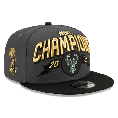 Milwaukee Bucks New Era NBA 9FIFTY 950 Snapback Cap Hat Dark Gray Crown Black Visor Team Color Logo 2021 Champions
