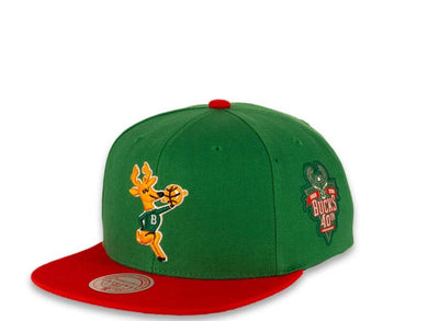 Mitchell & Ness Snapback Milwaukee Bucks HWC Green Crown Red Visor Patches 2 Tone