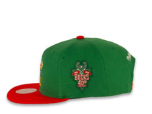 Load image into Gallery viewer, Mitchell &amp; Ness Snapback Milwaukee Bucks HWC Green Crown Red Visor Patches 2 Tone
