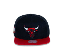 Load image into Gallery viewer, Chicago Bulls Mitchell &amp; Ness NBA Glow Team Snapback Cap Hat Black Crown Red Visor Team Color Logo 1996 Finals Side Patch
