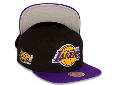 Los Angeles Lakers Mitchell & Ness NBA Glow Team Snapback Cap Hat Black Crown Purple Visor Team Color Logo 2002 Finals Side Patch 