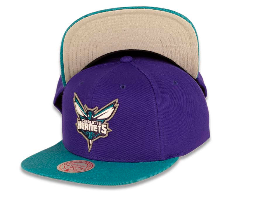 Charlotte Hornets Mitchell & Ness NBA Snapback Cap Hat Purple Crown Teal Visor Team Color Logo