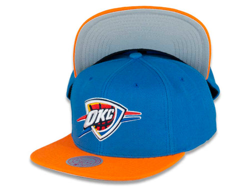 Oklahoma City Thunder Mitchell & Ness NBA Snapback Cap Hat Blue Crown Orange Visor Team Color Logo