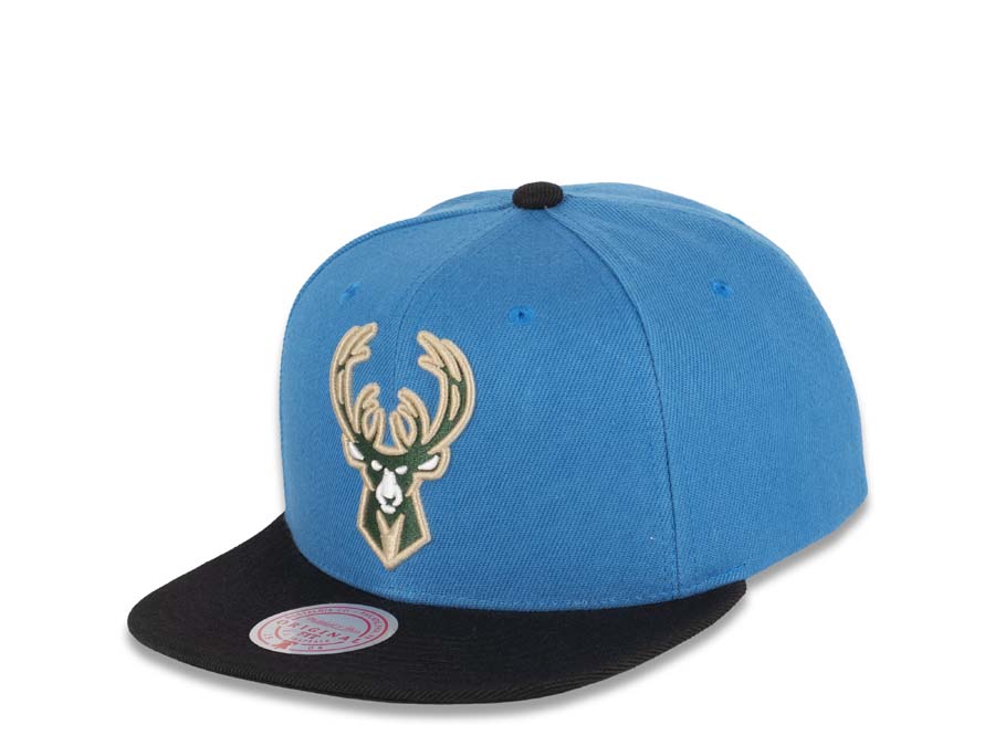 Milwaukee Bucks Mitchell & Ness NBA Snapback Cap Hat Aqua Crown Black Visor Team Color Logo