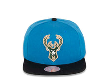 Load image into Gallery viewer, Milwaukee Bucks Mitchell &amp; Ness NBA Snapback Cap Hat Aqua Crown Black Visor Team Color Logo

