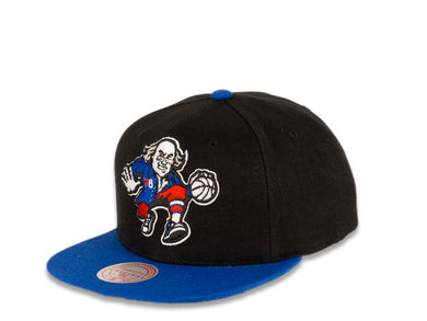 Philadelphia 76ers Mitchell & Ness NBA Snapback Cap Hat Black Crown Royal Blue Visor Team Color Ben Logo
