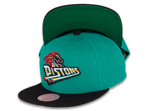 Detroit Pistons Mitchell & Ness NBA Snapback Cap Hat Teal Crown Black Visor Team Color HWC Logo