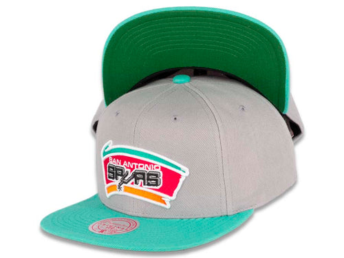 San Antonio Spurs Mitchell & Ness NBA Snapback Cap Hat Gray Crown Teal Visor Team Color HWC Logo