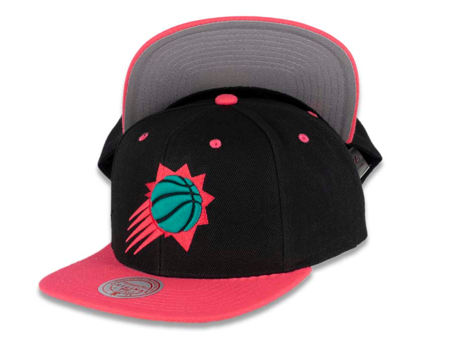 Phoenix Suns Mitchell & Ness NBA Snapback Cap Hat Black Crown Pink Visor Teal/Pink/Black Logo (Santa Ana)