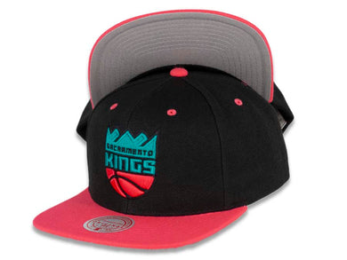 Sacramento Kings Mitchell & Ness NBA Snapback Cap Hat Black Crown Pink Visor Teal/Pink/Black Logo (Santa Ana)