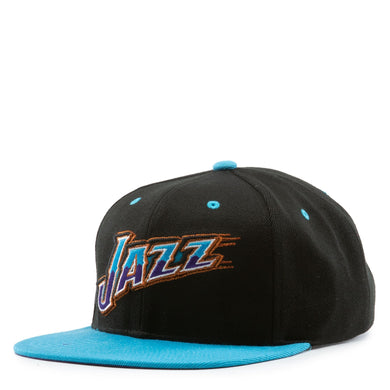 Utah Jazz Mitchell & Ness NBA Reload Snapback Cap Hat Black Crown Sky Blue Visor Team Color Logo Purple UV