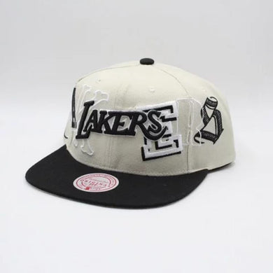 Los Angeles Lakers Mitchell & Ness NBA Hype Type Snapback Cap Hat Cream Crown Black Visor Team Color Logo