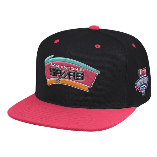 San Antonio Spurs Mitchell & Ness NBA Lotto Pick Snapback Cap Hat Black Crown Pink Visor Team Color Logo