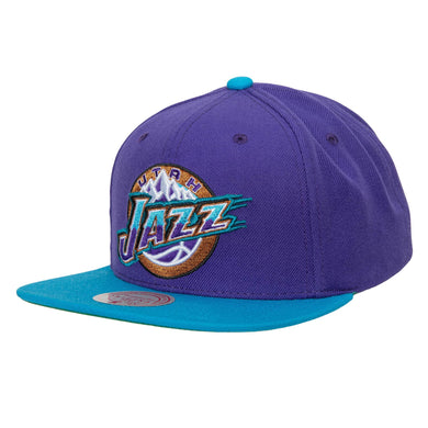 Utah Jazz Mitchell & Ness NBA Snap Purple Hat Teal Crown Teal Visor Team Color Logo