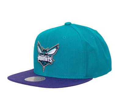 Charlotte Hornets Mitchell & Ness NBA 2 Tone 2.0 Snapback Cap Hat Teal Crown Purple Visor Team Color Logo