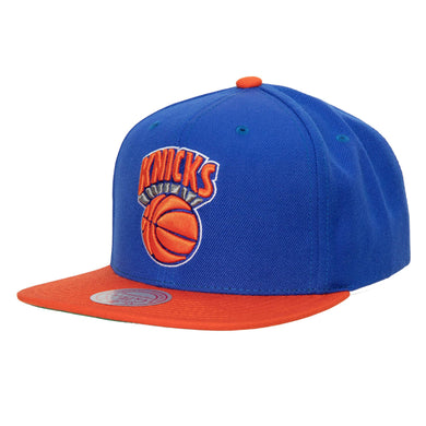 New York Knicks Mitchell & Ness NBA 2 Tone 2.0 Snapback Cap Hat Royal Blue Crown Orange Visor Team Color Logo