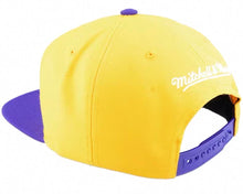 Load image into Gallery viewer, Los Angeles Lakers Mitchell &amp; Ness NBA Snapback Cap Hat Yellow Crown Purple Visor Team Color Logo Inside State Map (Team Insider)
