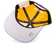 Load image into Gallery viewer, Los Angeles Lakers Mitchell &amp; Ness NBA Snapback Cap Hat Yellow Crown Purple Visor Team Color Logo Inside State Map (Team Insider)
