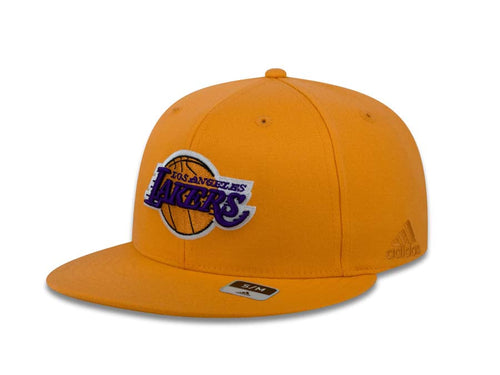 Los Angeles Lakers Adidas NBA Flat Visor Flexfit Cap Hat Yellow Crown/Visor Team Color Logo