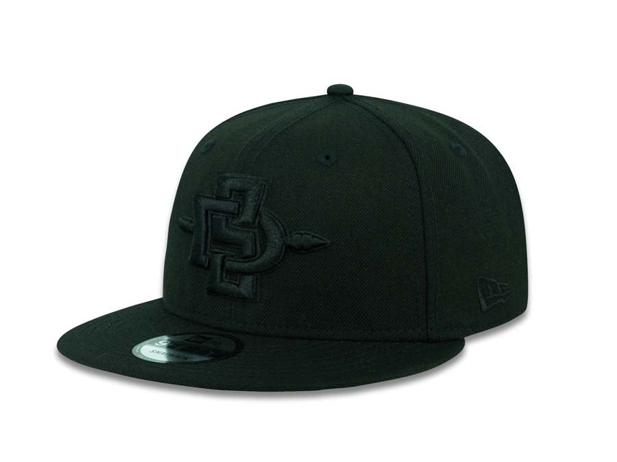 San Diego State Aztecs New Era College 9FIFTY 950 Snapback Cap Hat Black Crown/Visor Black Logo (All Black/Black On Black)