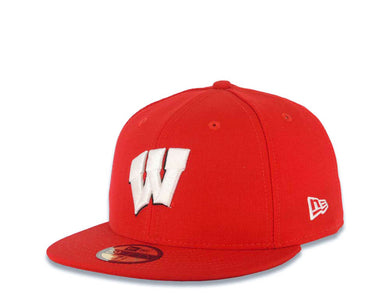 Wisconsin Badgers New Era NCAA 59FIFTY 5950 Fitted Cap Hat Red Crown/Visor White/Black Logo