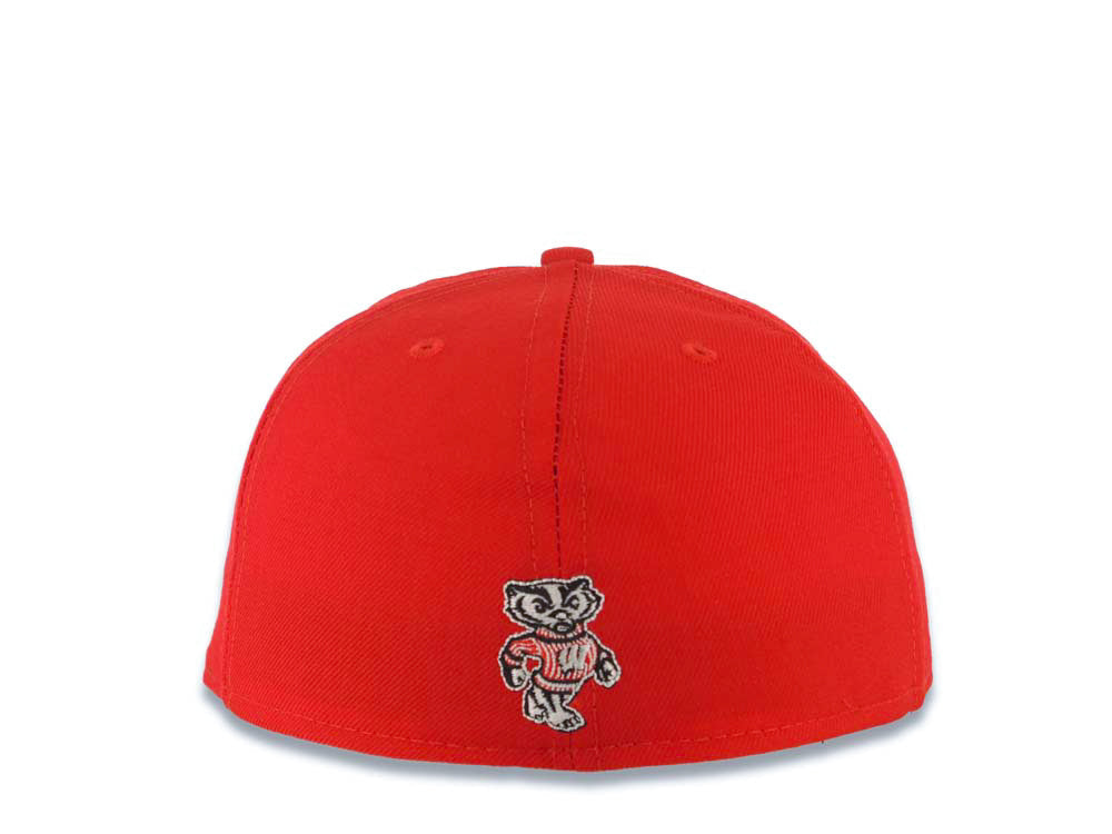 Wisconsin Badgers New Era NCAA 59FIFTY 5950 Fitted Cap Hat Red Crown Visor White Black Logo