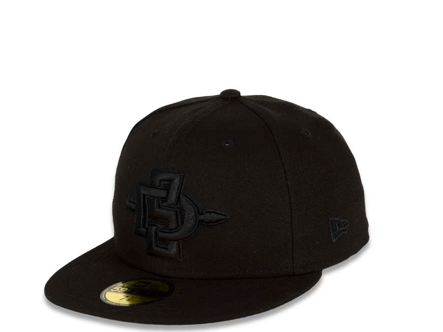 San Diego State Aztecs New Era College 59FIFTY 5950 Fitted Cap Hat Black Crown/Visor Black Logo (All Black/Black On Black)