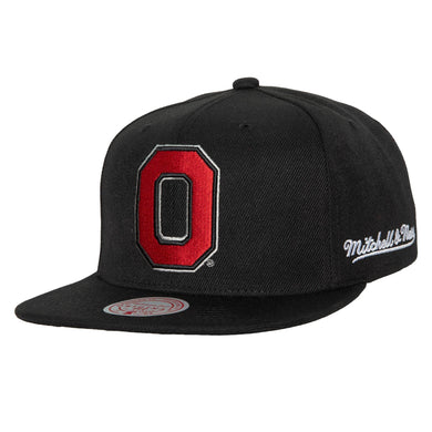 Ohio State Buckeyes Mitchell & Ness NCAA Snapback Cap Hat Black Crown/Visor Tream Color Logo (English Dropback)