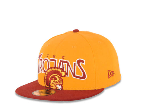 USC Trojans New Era NCAA 59FIFTY 5950 Fitted Cap Hat Yellow Crown Cardinal Visor Team Color Logo