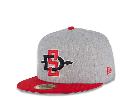 San Diego State Aztecs New Era NCAA 59FIFTY 5950 Fitted Cap Hat Heather Gray Crown Red Visor Team Color Logo