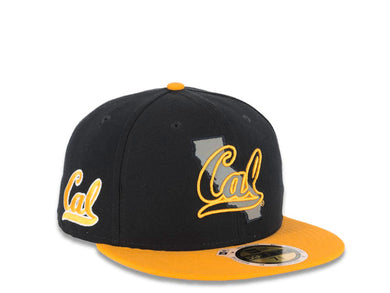 Cal Golden Bears New Era NCAA 59FIFTY 5950 Fitted Cap Hat Navy Blue Crown Yellow Visor Team Color Logo with California State Map (Logo State)