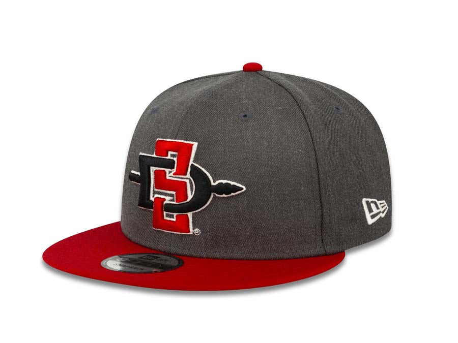 San Diego State Aztecs New Era College 9FIFTY 950 Snapback Cap Hat Heather Dark Gray Crown Red Visor Team Color Logo