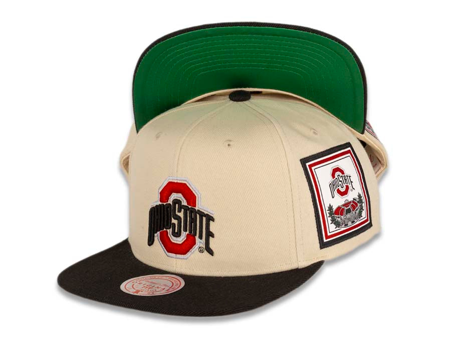 Ohio State Buckeyes Mitchell & Ness NCAA Snapback Cap Hat Off White Crown Black Visor Team Color Logo With Side Patch