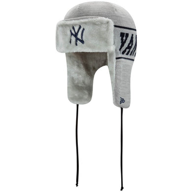 New York Yankees New Era MLB Ear Trapper Knit Beanie Hat Gray Crown/Visor Navy Logo