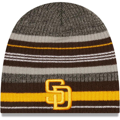San Diego Padres New Era MLB Uncuffed Skull Knit Beanie Hat Brown/Gray Crown/Visor Yellow Logo